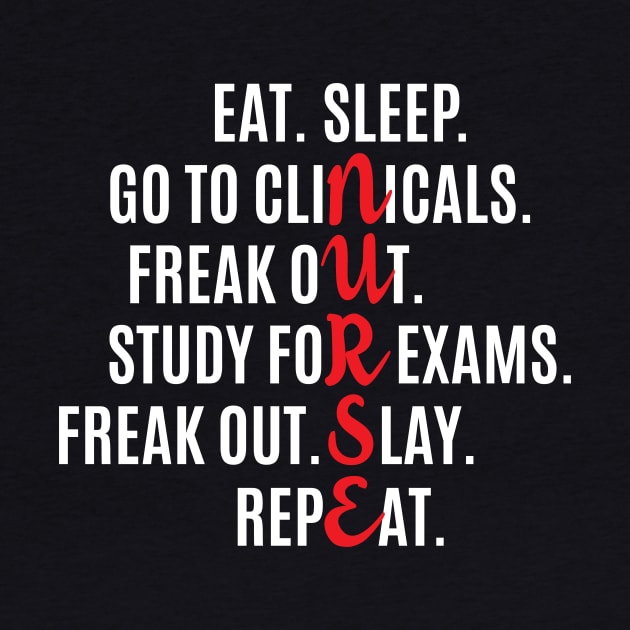 Funny Nurse Eat Sleep Go To Clinicals Freak Out  Study For Exams Freak Out Slay Repeat by klimentina